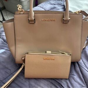 Michael Kors Beige Satchel and Wallet Set
